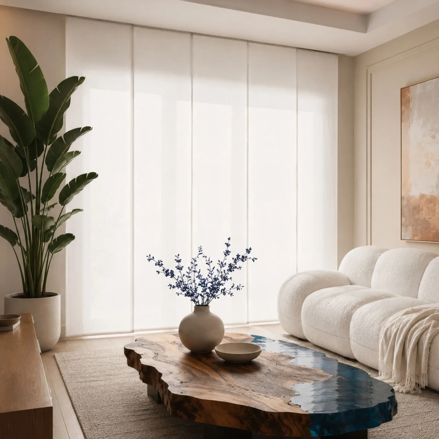 Panel screen en un living luminoso