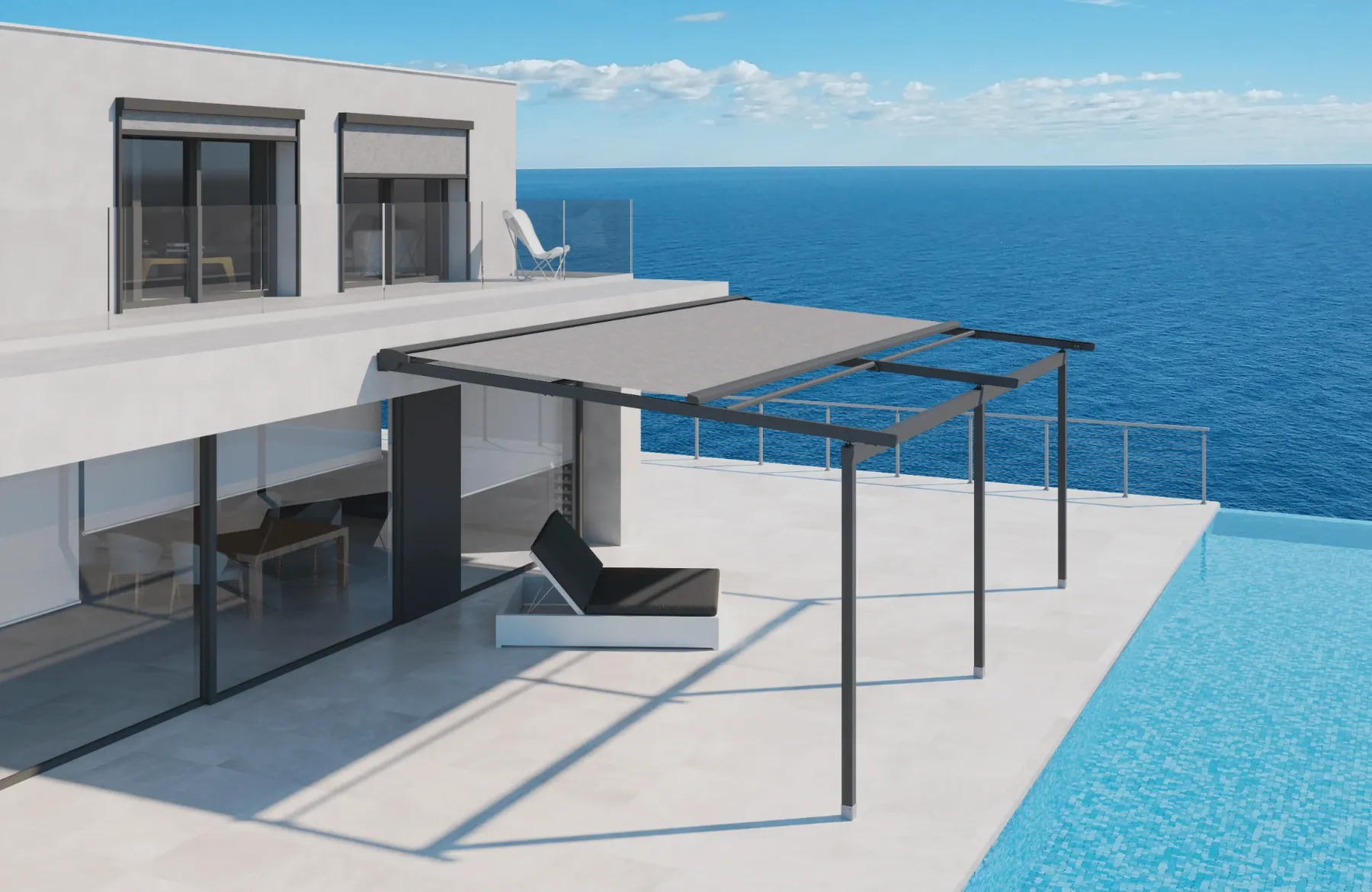 Toldo Verastor-Sky sobre una terraza junto al mar